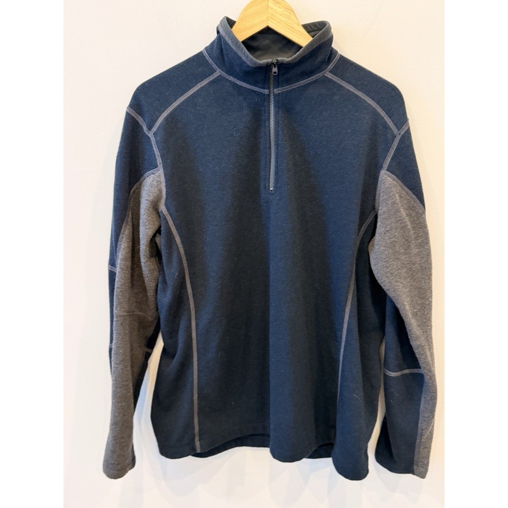 Kuhl Men's L 1/4 Zip Pullover Navy Gray Fleece Sweater EUC